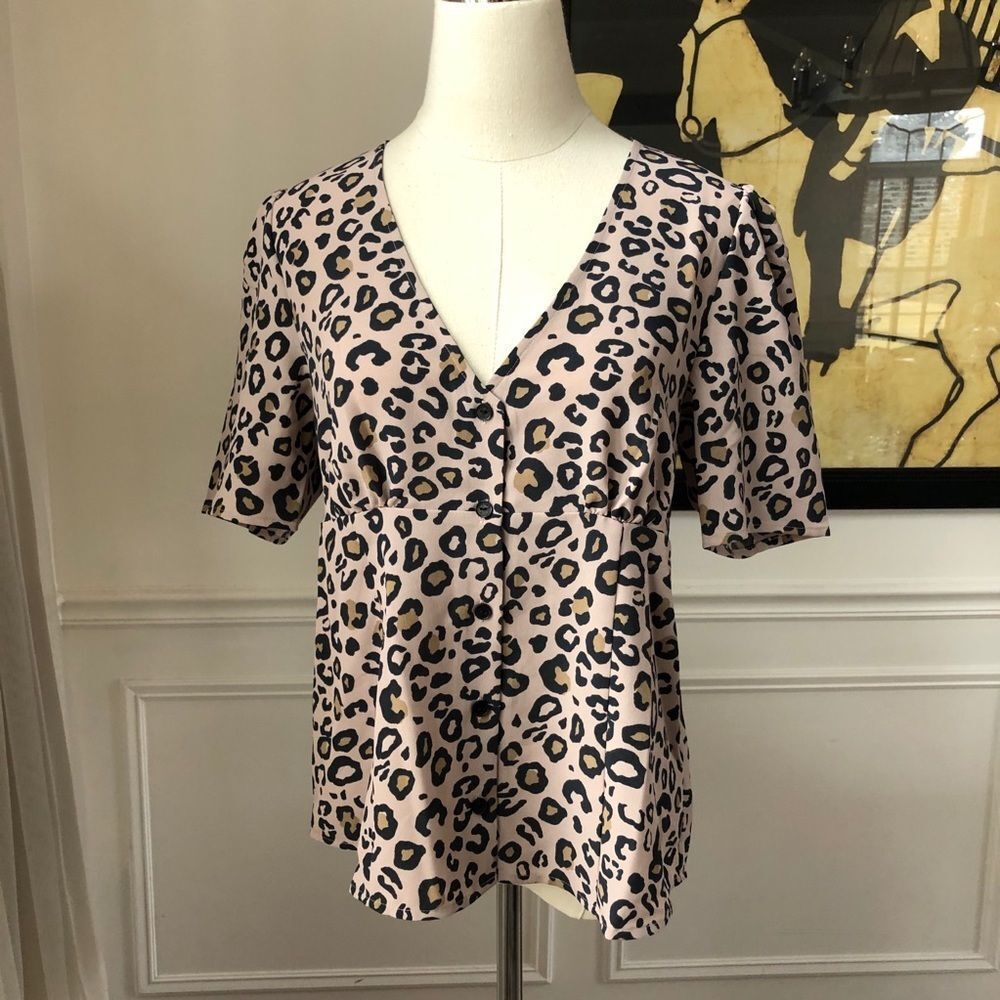 Sanctuary Leopard Vneck Blouse Button Up NWOT S